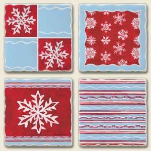 Icy Snowflakes Tumbled Stone Coasters:  Kitchen & Dining
