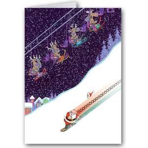 Snow Boarding Santa Christmas Card   12 cards/13 envelopes