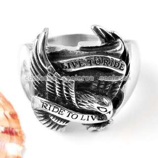   Motor Biker Hawk Eagle Live to Ride Ring Stainless Steel Size10  