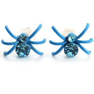  Tiny Sky Blue Crystal Spider Stud Earrings Jewelry
