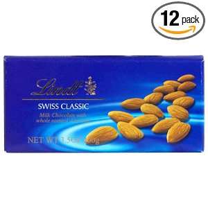 Lindt Swiss Classic Milk Chocolate with Whole Roasted Almonds Bars, 3 