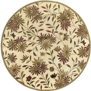  Dream Collection Ivory Floral 100% Wool 8 Round Area Rug 