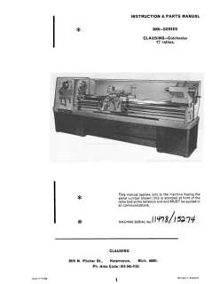 Clausing Colchester 17 Inch Lathe Manual  