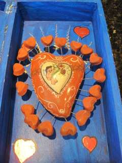 Moises Rodriguez Mexican Art Wooden Box w Clay Heart  
