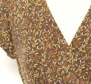   Ruffle Hem RUCHED S Dress Elastic SHIRRED Back BROWN Cream Knit  