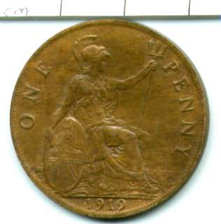 1919 Great Britain 1 LARGE Penny       XF 112010  