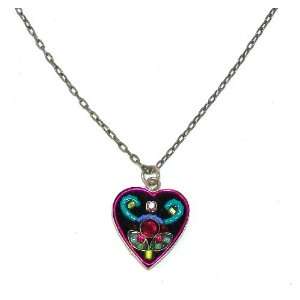  Firefly Antique Steel Mosaic Inlay Heart Pendant Necklace 