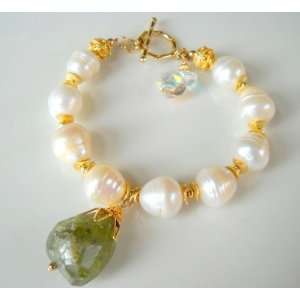 Living Gemstones Pearl 24k Gold Vermeil Vessonite Princess Bracelet