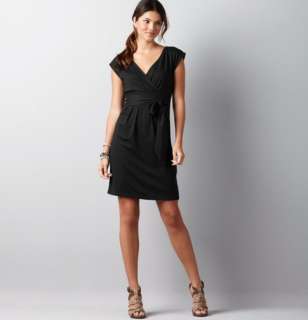 NEW ANN TAYLOR LOFT CROSSOVER BELTED KNIT DRESS PS NWT $50 Black 
