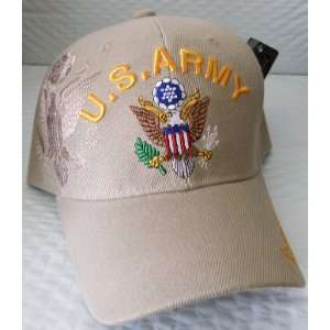 com U.S. Army Baseball Cap Beige/ Khaki/ Tan with Eagle and Shadowing 
