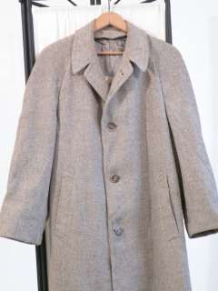 Vtg 60s Harris Tweed Overcoat Classic Single Breast Three Button Grey 
