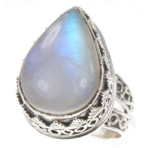925 Sterling Silver CRAFTSMANSHIP FIRE RAINBOW MOONSTONE Ring, Size 6 