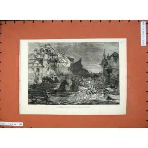  1875 Fine Art Floods France Scene Suburb Toulouse Boat 