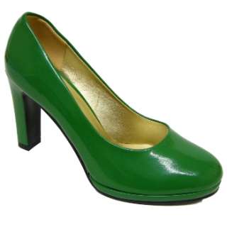 NEW WOMENS GREEN PATENT PLATFORM COURT SHOES SIZE 2 7  