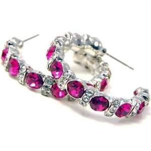    Hot Pink Rhinestone Crystal Hoop Earrings Fashion Jewelry Jewelry