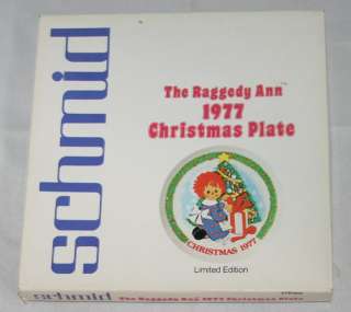 Raggedy Ann Vintage Christmas Plate 1977 Schmid boxed  