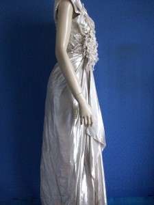 VINTAGE 80S LAVINIA OYSTER SILVER BEADED DRAPED GODDESS DRESS GOWN 2 