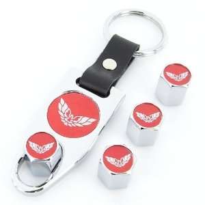   Trans Am Red Logo Chrome Tire Valve Caps + Wrench Keychain: Automotive