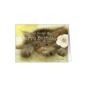  Happy Birthday ~ Godmother ~ Cute Kitten With Flower Card 