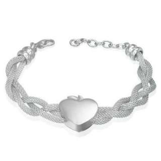 Stainless Steel 3D Love Heart Braided Round Mesh Bracelet 