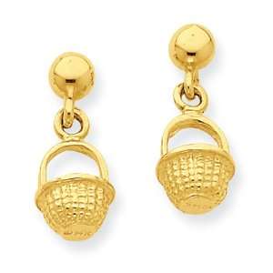  14K 3 D Mini Basket Drop Earrings Jewelry