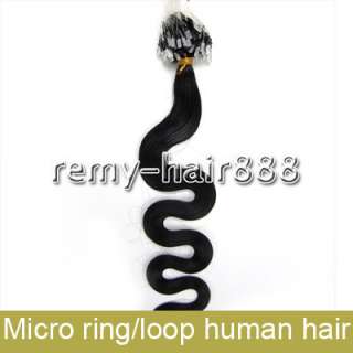 20 REMY Wavy micro ring human hair Extensions 100s#1B  