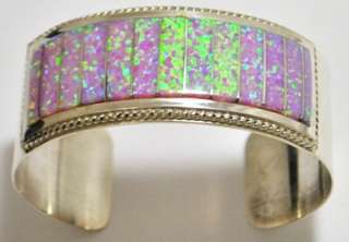 Zuni Pink Opal Inlay Sterling Silver Cuff Bracelet   Emery Lalacito 