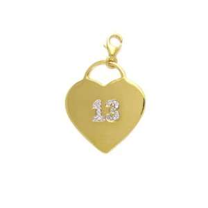 18K Gold Plated Clear Cubic Zirconia Number 13 Luck Love Heart Charm 