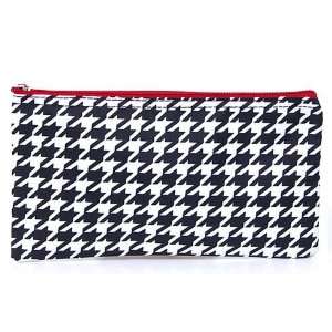  Houndstooth Red Trim Cosmetic Flat Makeup Bag Beauty