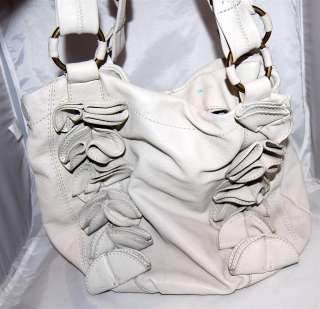 Vince Camutp Off White Leather Ruffled Hobo Bag Purse  