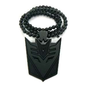  Black Wooden Decepticon Pendant with a 36 Inch Beaded 