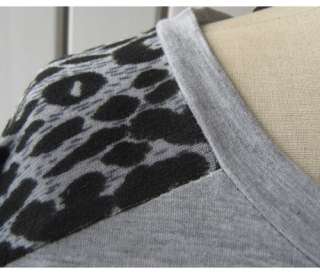 New Batwing Dolman Long Sleeve Crew Neck Leopard Cotton Casual Top T 