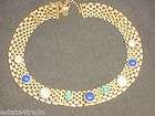 Vintage NECKLACE Cleopatra Light Gold Tone w/ Colored S