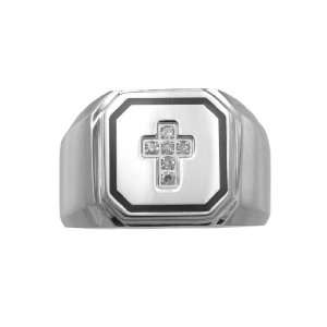  Mens Stainless Steel Cross Ring (.05 cttw), Size 12 