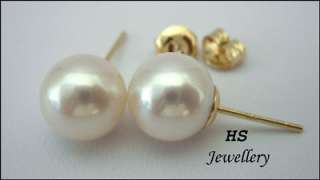 HS ROUND SOUTH SEA CULTURED PEARL 10mm STUD EARRINGS TOP GRADING 14K 
