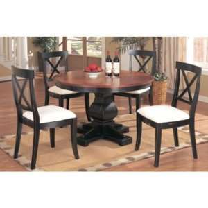 com 5pc Antique Style Black Finish Wood Round Dining Table & 4 Chairs 