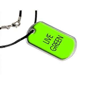  Live Green   Military Dog Tag Black Satin Cord Necklace 