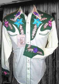 6751g Floral Rockmount Western Cowboy Embroidered Snap Shirt Small 