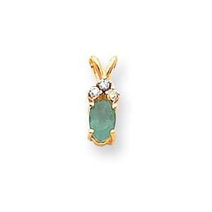 14k Yellow Gold Emerald Diamond Pendant: Jewelry
