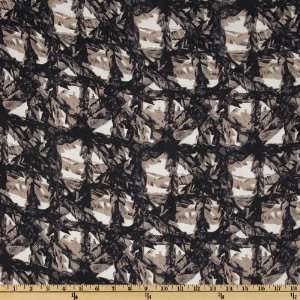  44 Wide Silk Crepe De Chine Feathers Beige/Black Fabric 