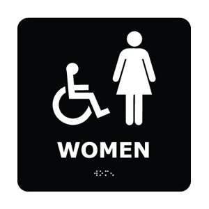 ADA5WBK   ADA, Braille, Women (w/Handicap Symbol), Black, 8 X 8 