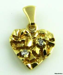 Small DIAMOND HEART PENDANT   14k Yellow Gold Nugget Estate Lovel 