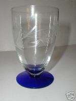Weston Glass Cobalt Foot Clear Bowl Cut Floral Goblet/s  