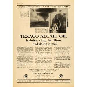 1928 Ad Texas Co. Alcaid Oil Lubricant Holland Tunnel   Original Print 