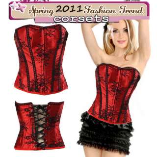 Lady Push Up Boned CORSET Top Bustier Party Sexy Style Costume Red 