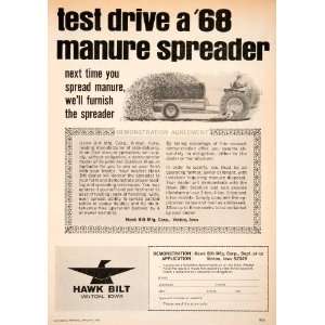  1968 Ad Manure Spreader Hawk Bilt Vinton Iowa Farming 