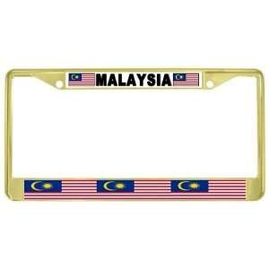 Malaysia Malaysian Flag Gold Tone Metal License Plate Frame Holder
