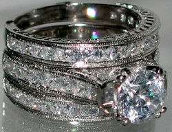 Antique Style 8ct Round Cut CZ Wedding Engagement Ring Set   Double 