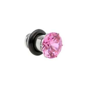  2 Gauge Stainless Steel Pink Cubic Zirconia Plug: Jewelry
