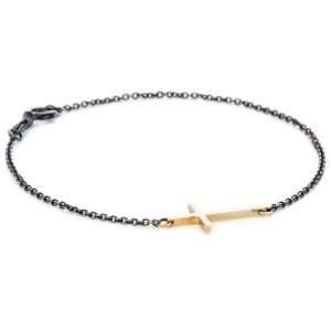  Mizuki 14k Side Cross Bracelet On Oxidized Silver Chain 